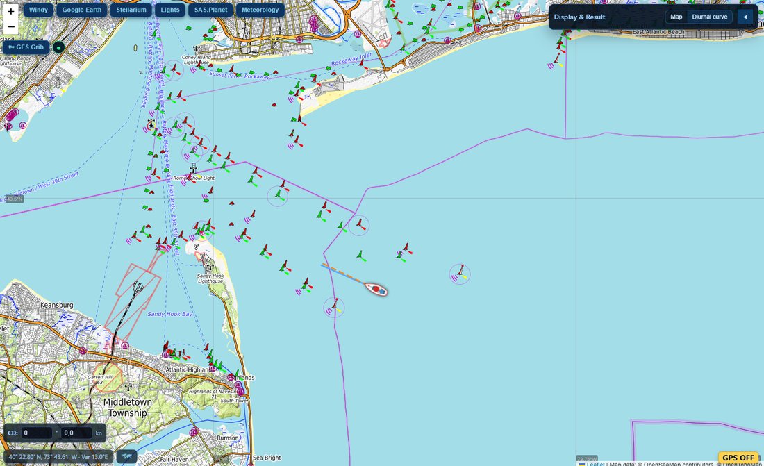 Karte ohne Bootsposition bei ausgeschaltetem GPS