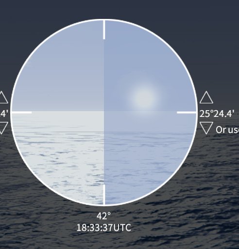 Sextantenmessung im Sailaway-Simulator, Sonnenhöhe 25°24.4'
