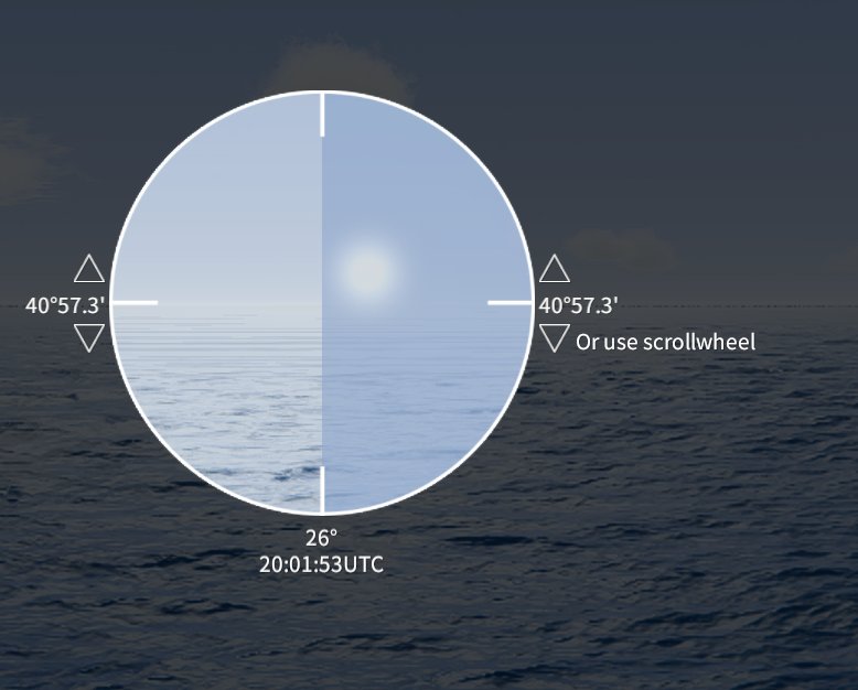 Sextantenmessung im Sailaway-Simulator, Sonnenhöhe 40°57.3'