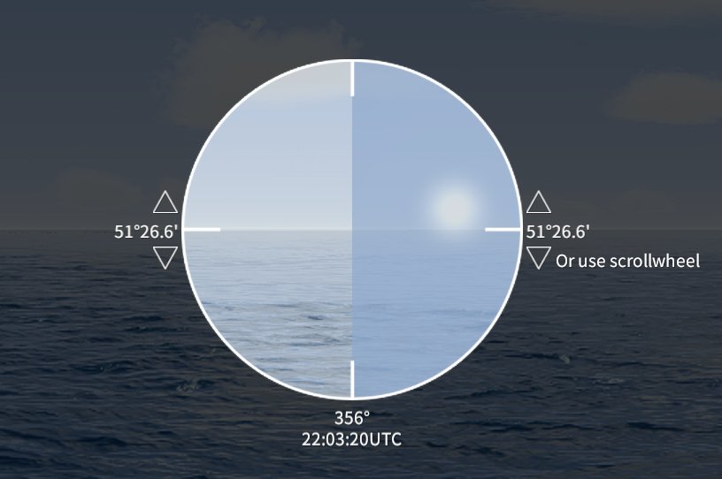 Sextantenmessung im Sailaway-Simulator, Sonnenhöhe 51°26.6'